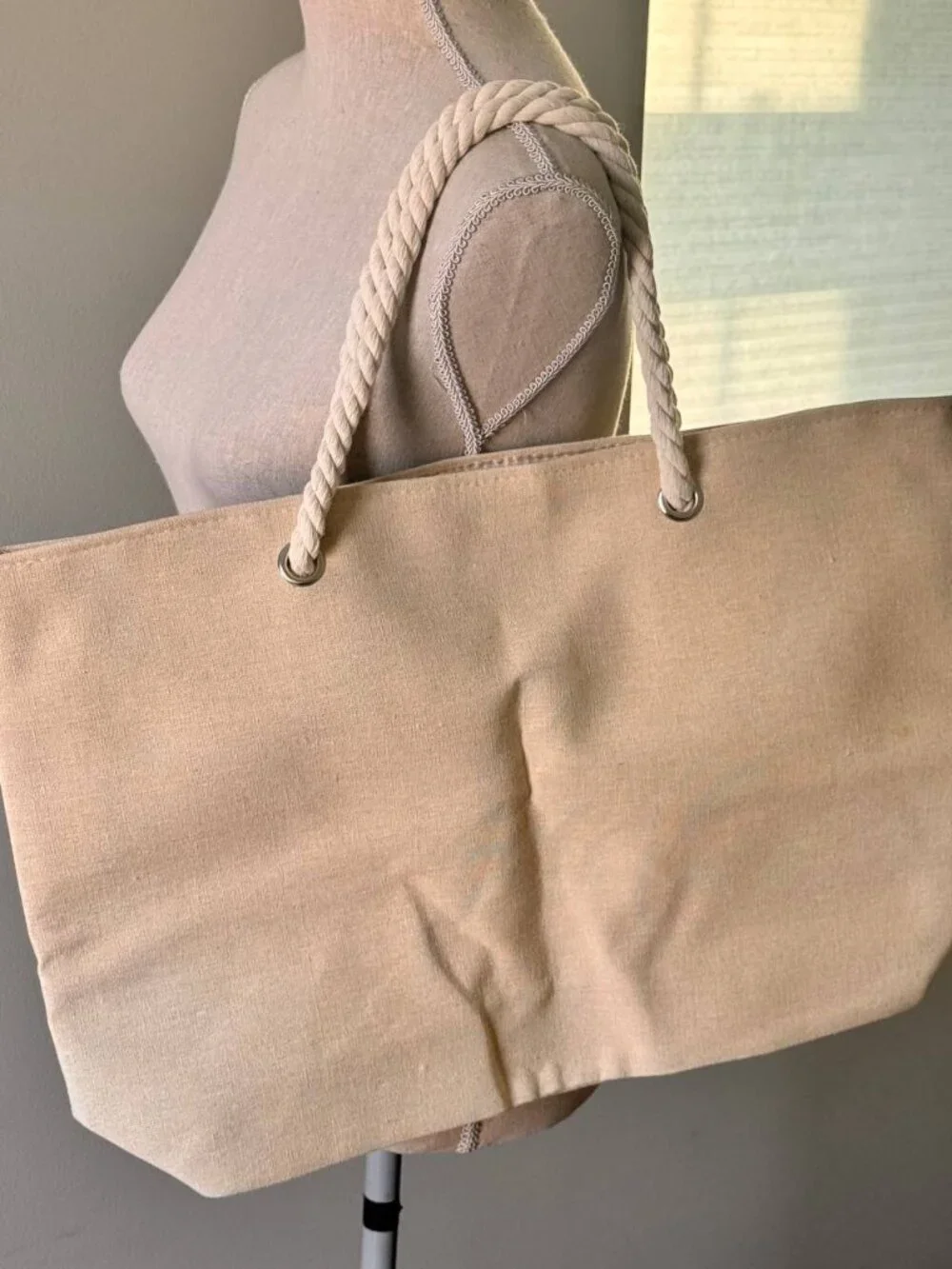 NWOT! Oversized Canvas Beach Tote Bag with Rope Handles